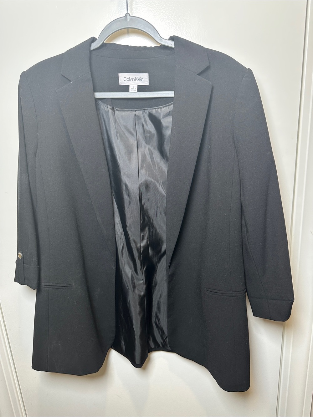 Calvin Klein Black Women's Open Blazer with Three-Quarter Sleeves (100)
